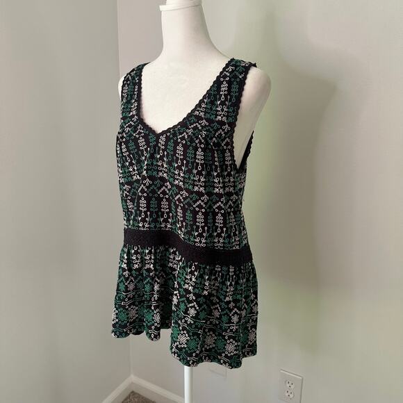 Maeve Anthropologie navy green & white embroidered v-neck tank top size S NWT - Picture 3 of 13